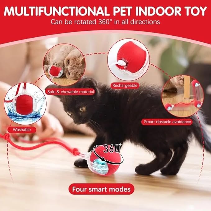 🐾 Smart Rolling Ball Cat Toy with Tail & Bird Sound (USB Rechargeable)