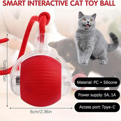 🐾 Smart Rolling Ball Cat Toy with Tail & Bird Sound (USB Rechargeable)