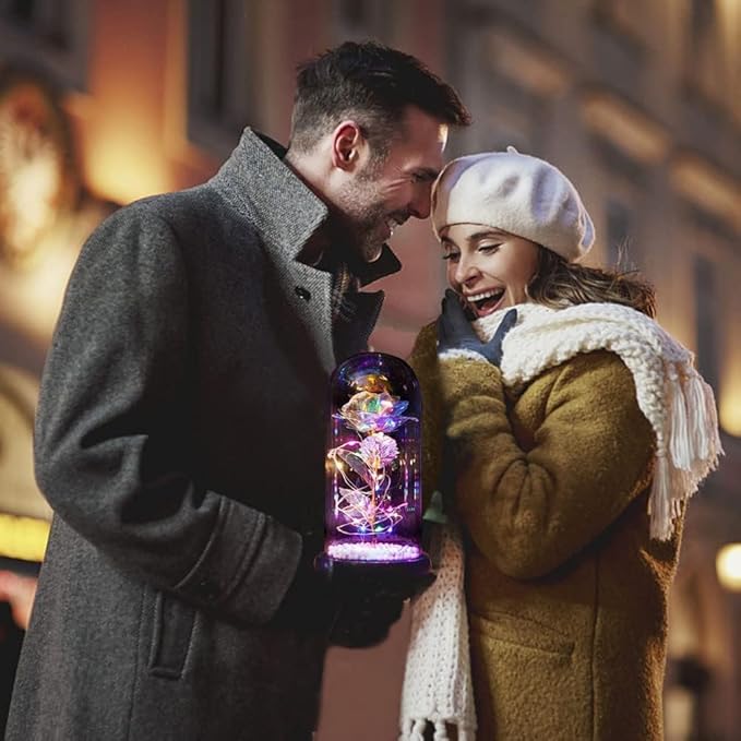 Artificial Tulips in Crystal Box, Galaxy Glass Rose Flower with LED Light Great Gift Ideas for Valentine's Day